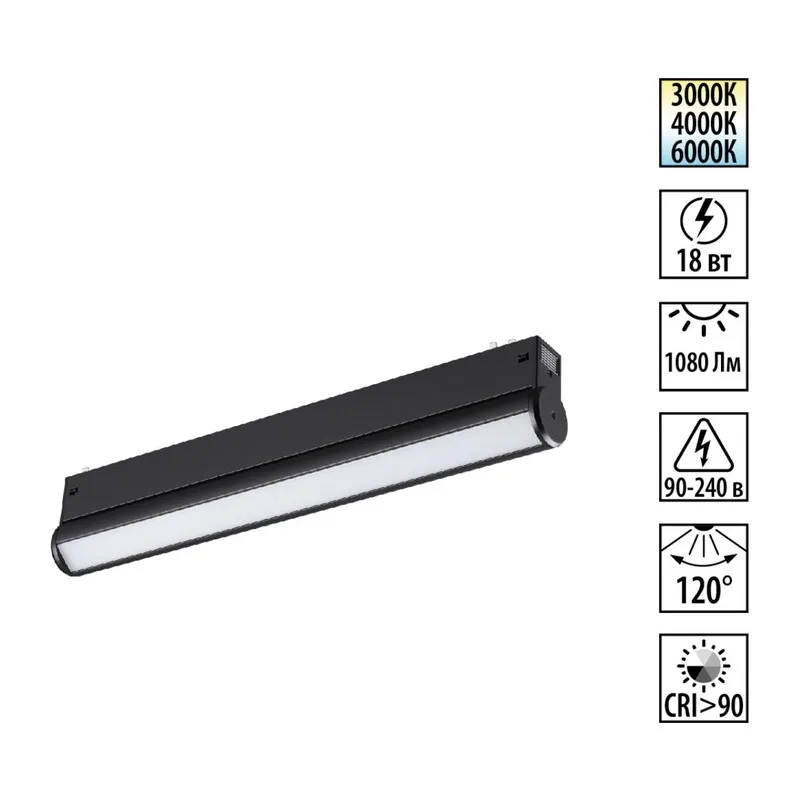 359952 PORT NT25 214 черный Трековый светильник с переключ. цв. темпер. IP20 LED 3000К\4000К\6000К 18W 90-240V VECTOR