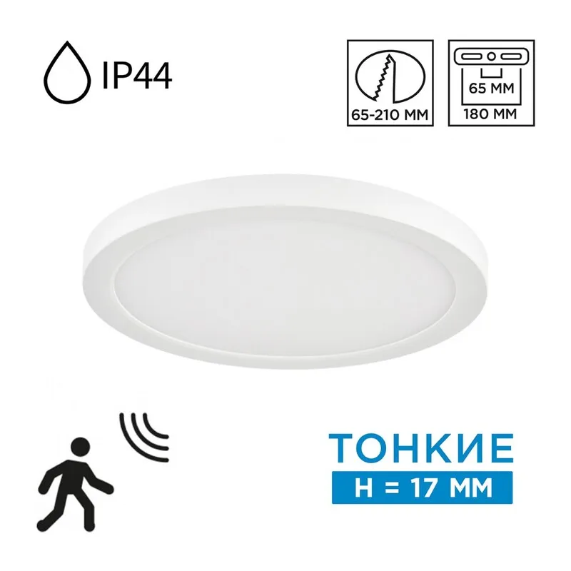 7790/18L MITRA LED SN 000 Светильник пластик/белый LED 18Вт 3000/4000/6500К D225 IP44 CCT/датчик движения NEBULA WHITE