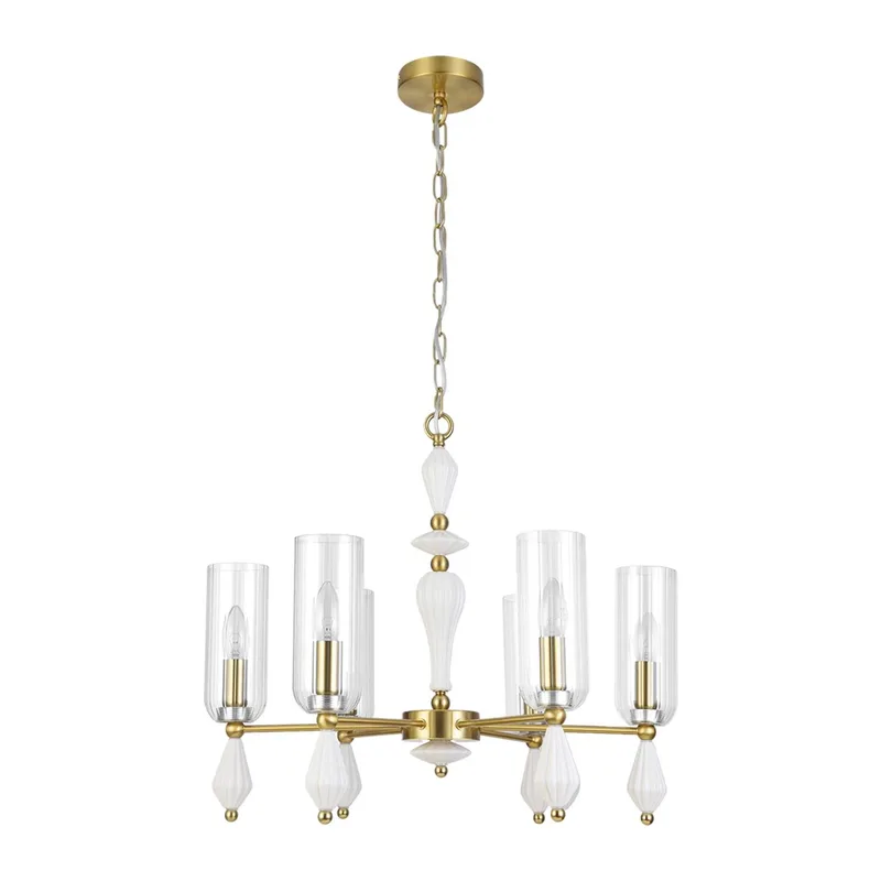 8428/6 NEOCLASSI LN27 177 латунь/белый/прозрачный, металл/керамика/стекло Люстра подвесная E14 6*40W 220V GALANA