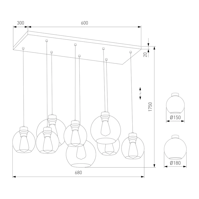 Подвесной светильник со стеклянными плафонами 2834 Cubus TK Lighting 4