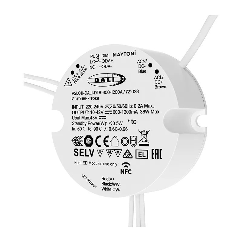 Источник тока DALI NFC DT8 36Вт 600-1200А Maytoni 721028