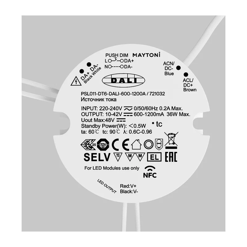 Источник тока DALI NFC DT6 36Вт 600-1200А Maytoni 721032 2