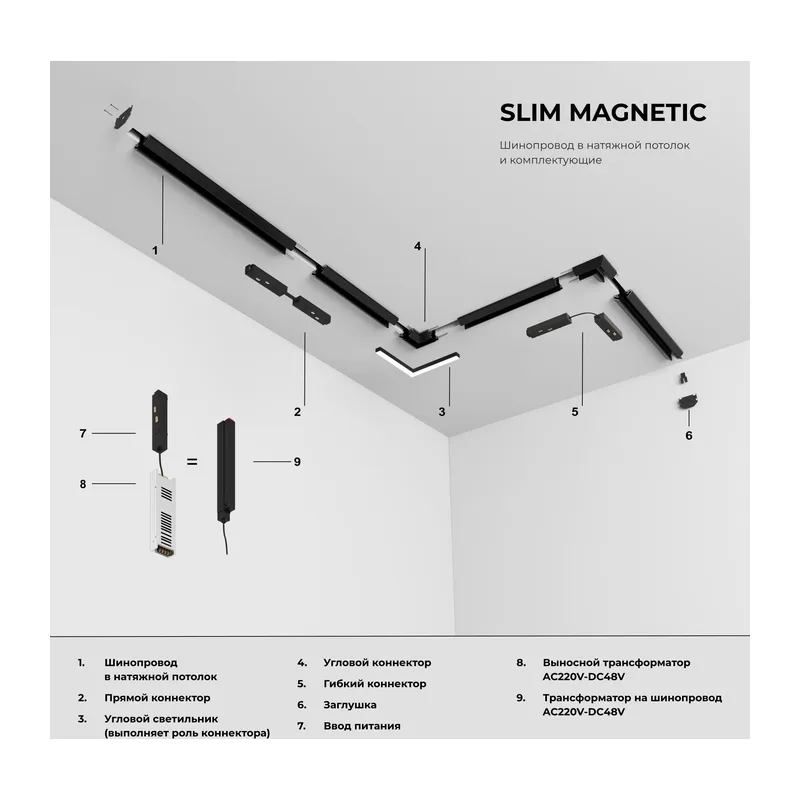 Slim Magnetic Шинопровод в натяжной потолок с декоративными вставками черный (3м) 85242/00 Elektrostandard 3
