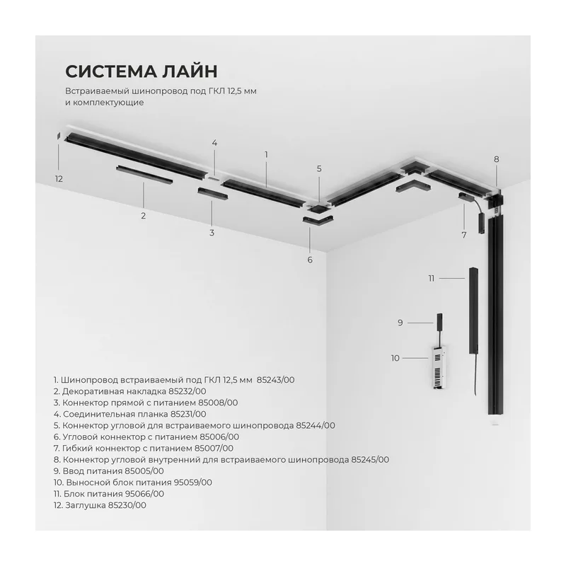 Шинопровод встраиваемый под ГКЛ 12,5 мм Nero Assoluto (глубокий черный) (3м) 85246/00 система Лайн Elektrostandard 3