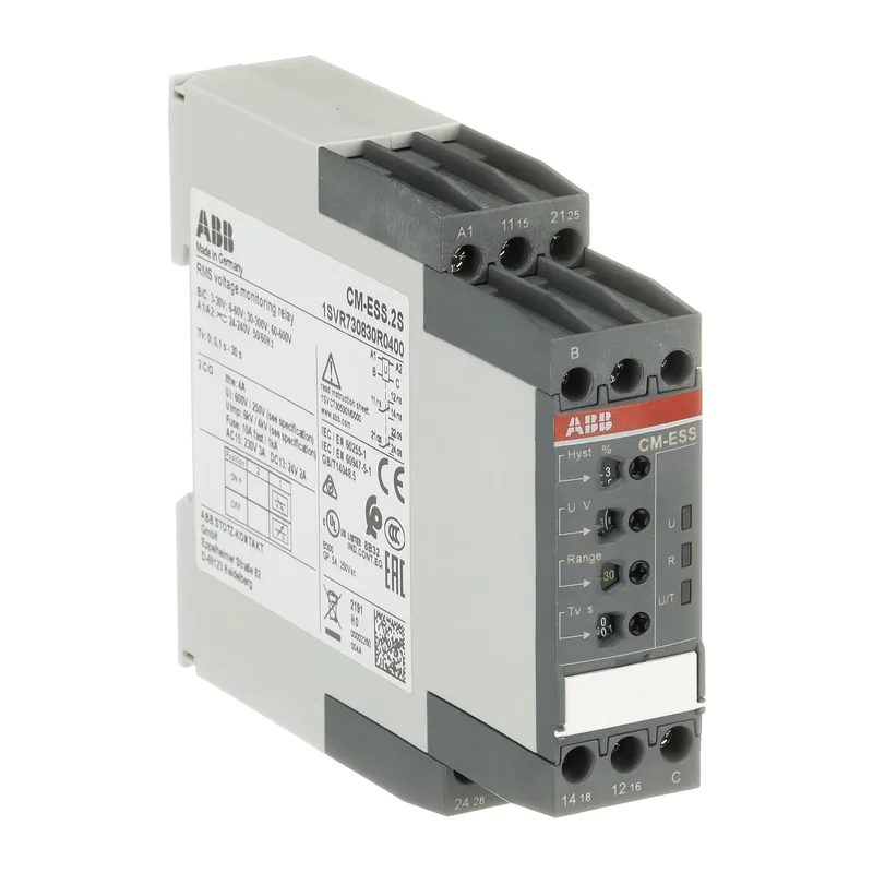 Однофазное реле ABB CM-ESS.2S контроля напряжения (диапазоны измерения 3- 30В, 6-60В, 30-300В, 60-600 AC)