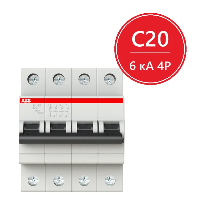 Автоматический выключатель ABB SH204 C20 20A (C) 6 kA 2CDS214001R0204