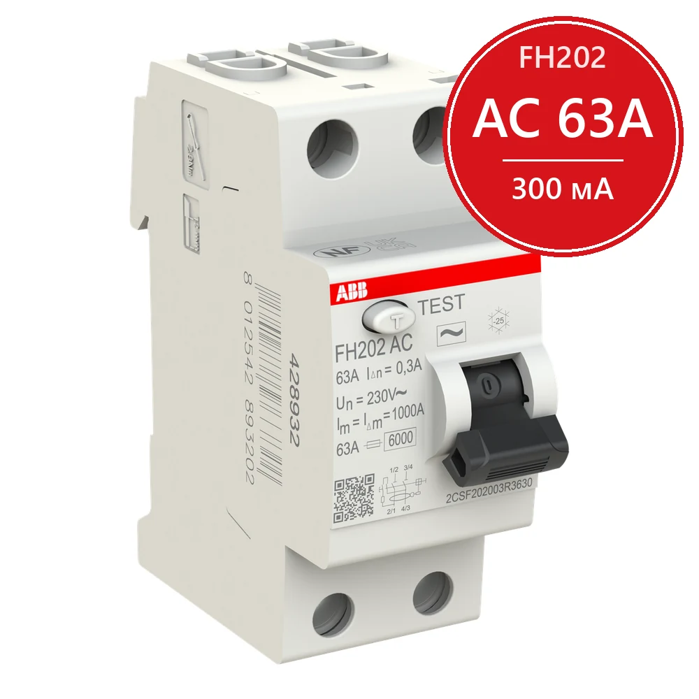 УЗО ABB FH202 AC-63/0.3 63А 300mA (AC) 2CSF202003R3630