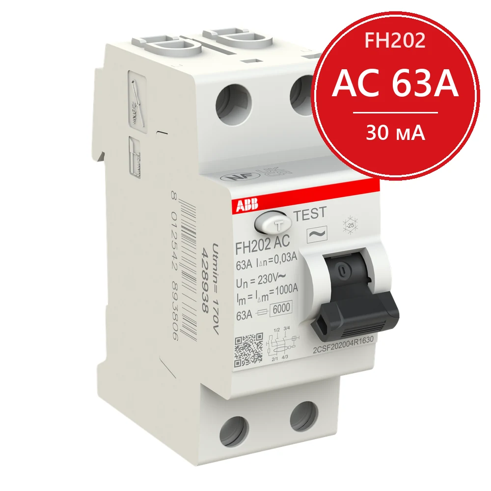 УЗО ABB FH202 AC-63/0.03 63А 30mA (AC) 2CSF202002R1630
