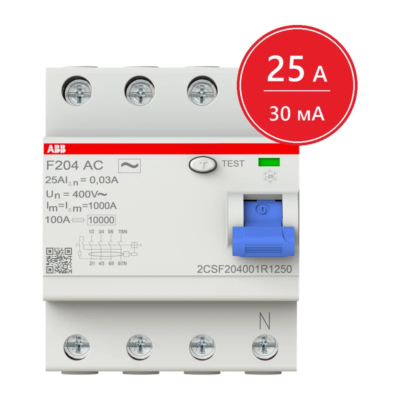 УЗО ABB F204 AC-25/0.03 25А 30mA (АС) 2CSF204001R1250