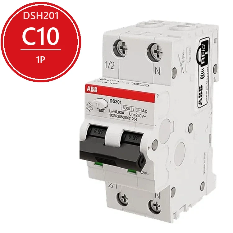 ABB DSH201 C10 AC30 Диффавтомат 1P+N 10A 30mA (AC) хар. C (2CSR255070R1104)