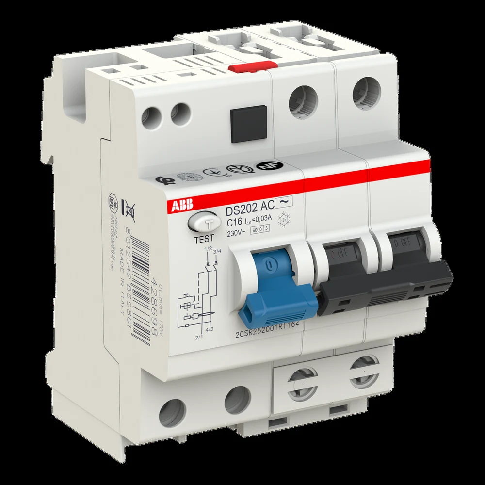 ABB | Выключатель авт. диф. тока 2п 4мод. C 16А 30мА тип AC 6кА DS202
