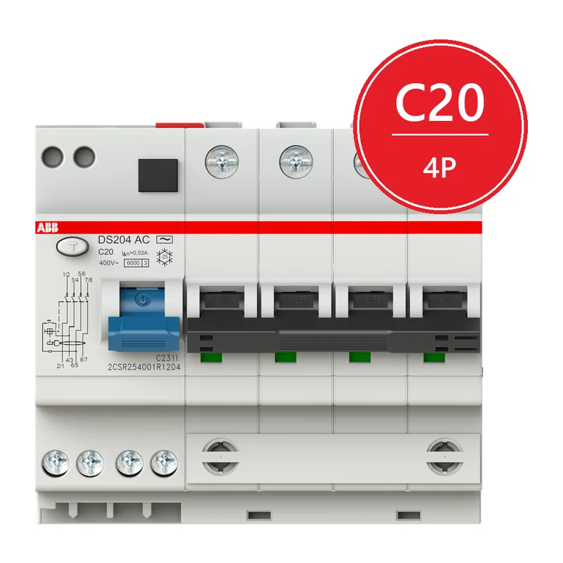 ABB DS204 C20 Диффавтомат 4P 20А 30mA 6kA (C) тип AC