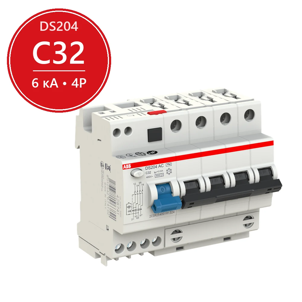ABB DS204 C32 Диффавтомат 4P 32А 30mA 6kA (C) тип AC
