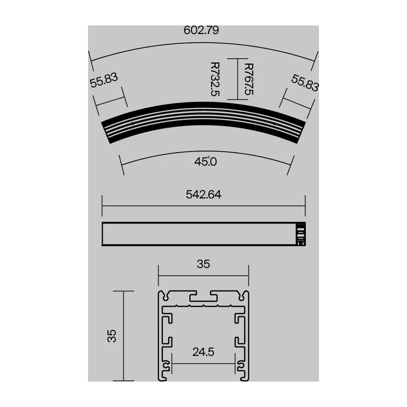 Радиусный профиль 35x35 D1500мм 1/8 круга черный Maytoni ALM-3535R-B-D-45°-1.5M 11