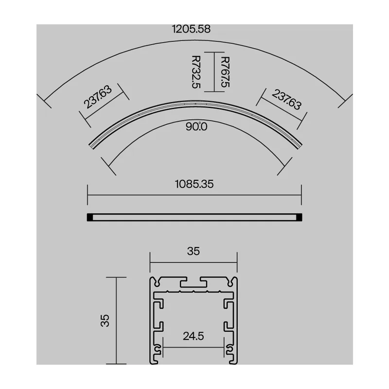 Радиусный профиль 35x35 D1500мм 1/4 круга черный Maytoni ALM-3535R-B-D-90°-1.5M 11