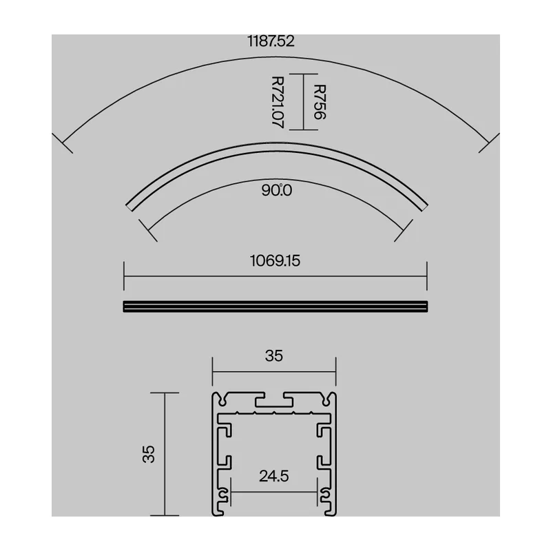 Радиусный профиль 35x35 D1500мм внутренний 1/4 круга черный Maytoni ALM-3535R-B-IN-90°-1.5M 10