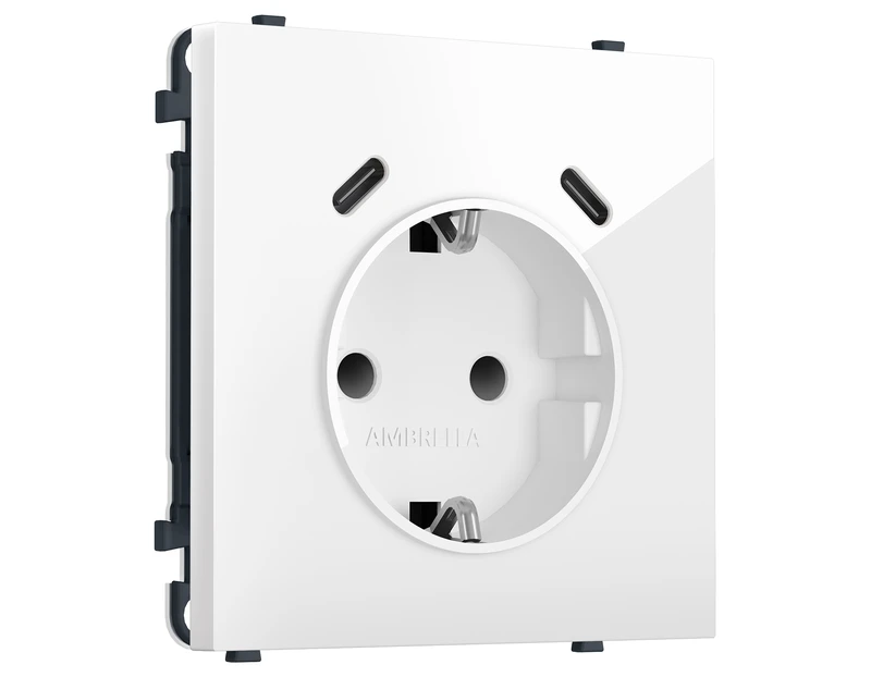 Комплект механизма электрической розетки SIGMA Белый глянец 2USB С+C 20W (быст. зар.) с/з с/ш 16A-250V QUANT PRO (SP1105, PR165)