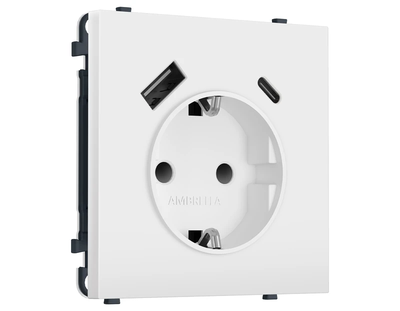 Комплект механизма электрической розетки SIGMA Белый матовый 2USB A+C 20W (быст. зар.) с/з с/ш 16A-250V QUANT PRO (SP1300, PR160)