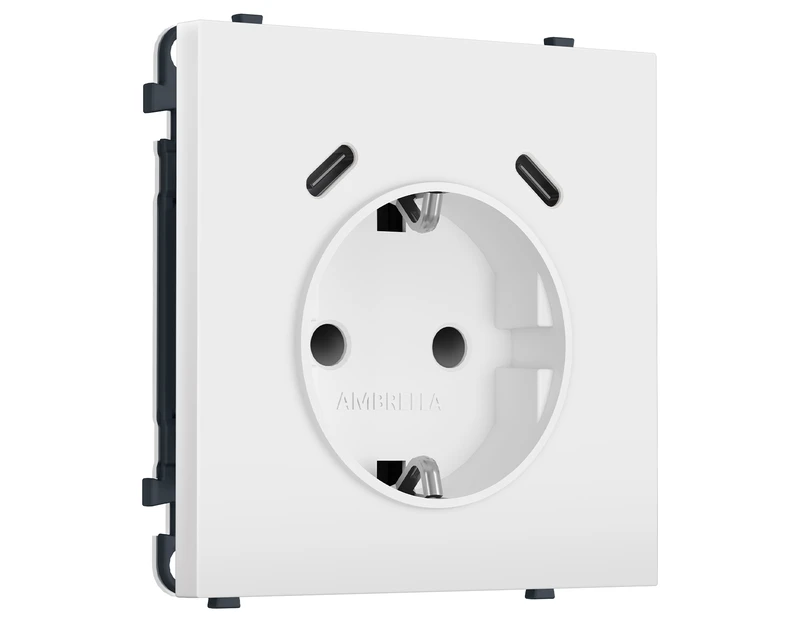 Комплект механизма электрической розетки SIGMA Белый матовый 2USB С+C 20W (быст. зар.) с/з с/ш 16A-250V QUANT PRO (SP1305, PR165)