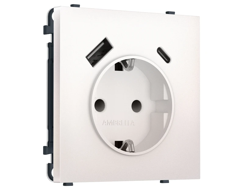 Комплект механизма электрической розетки SIGMA Жемчуг 2USB A+C 20W (быст. зар.) с/з с/ш 16A-250V QUANT PRO (SP2100, PR160)