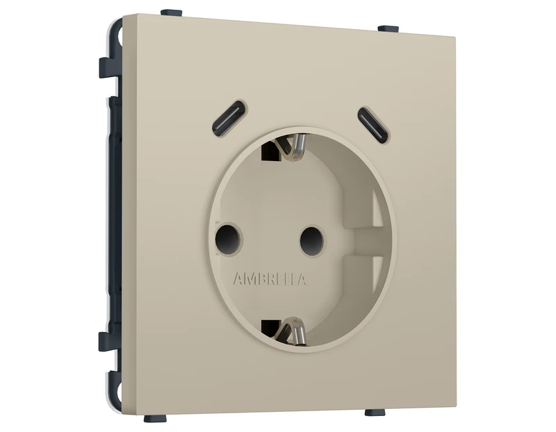 Комплект механизма электрической розетки SIGMA Кашемир 2USB С+C 20W (быст. зар.) с/з с/ш 16A-250V QUANT PRO (SP3505, PR165)