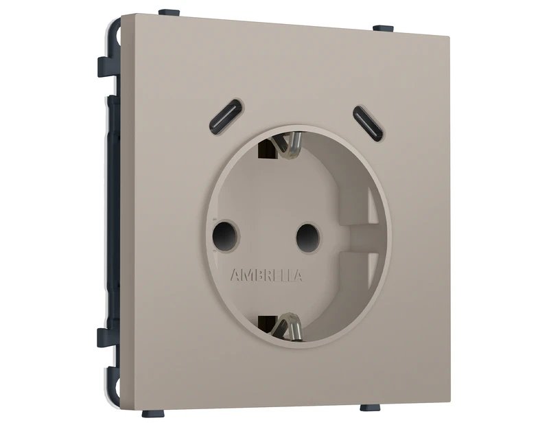 Комплект механизма электрической розетки SIGMA Серо-бежевый матовый 2USB С+C 20W (быст. зар.) с/з с/ш 16A-250V QUANT PRO (SP3705, PR165)