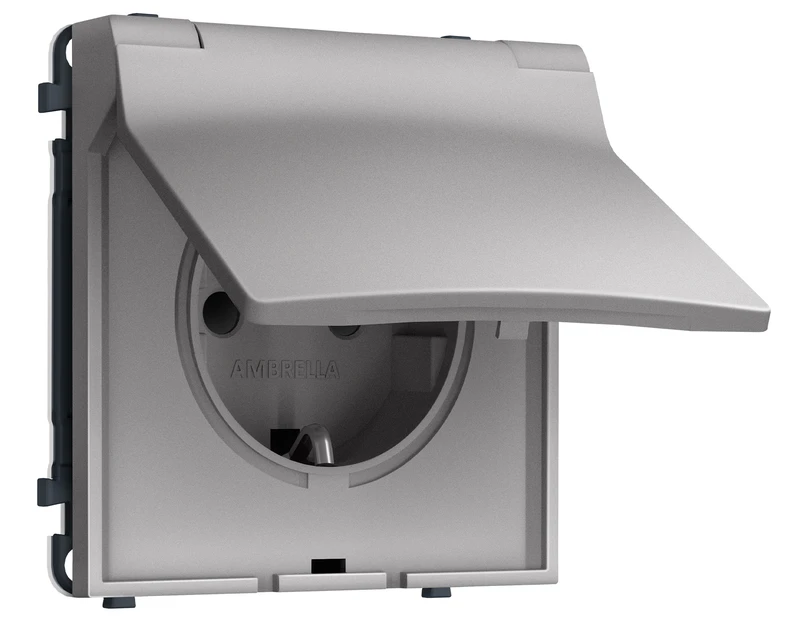 Комплект механизма электрической розетки SIGMA Сталь матовый 50Hz 2P+E с/з с/ш и крышкой IP44 16A-250V QUANT PRO (SP5080, PR141)