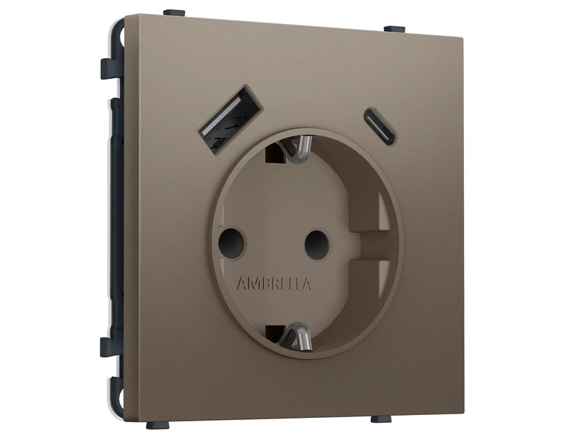 Комплект механизма электрической розетки SIGMA Темная бронза матовый 2USB A+C 20W (быст. зар.) с/з с/ш 16A-250V QUANT PRO (SP6400, PR160)