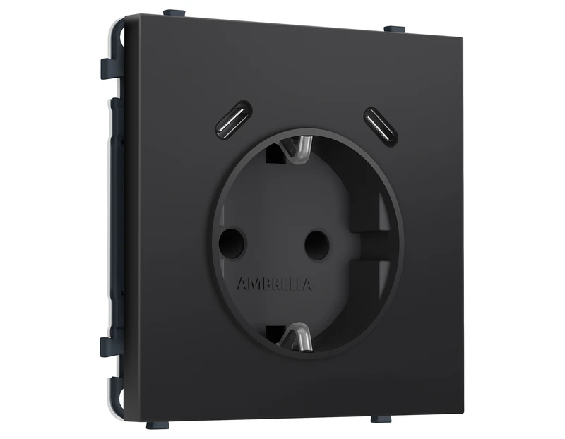 Комплект механизма электрической розетки SIGMA Черный матовый 2USB С+C 20W (быст. зар.) с/з с/ш 16A-250V QUANT PRO (SP8105, PR165)