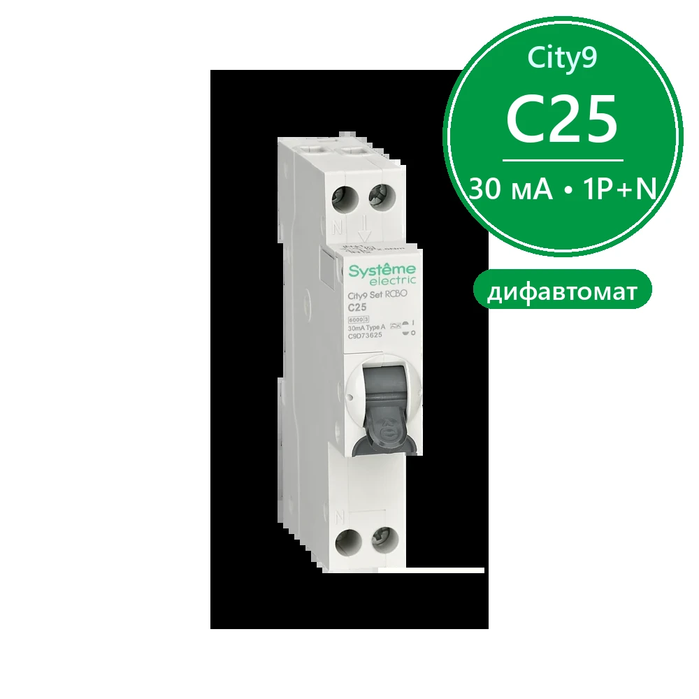 City9 АВДТ 1П+Н C25 6000A 30мА A 18мм