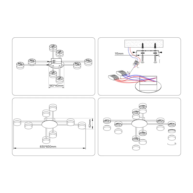 Потолочный светильник GX53*8 FL71506/8 WH/GD белый/золото GX53/8 830*830*62 Ambrella Light 6