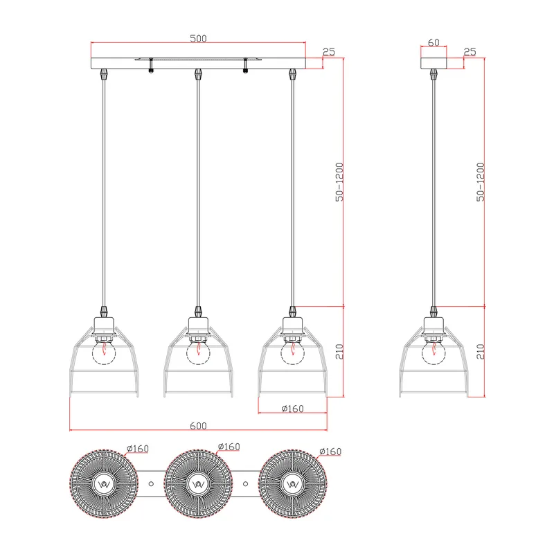Подвесной светильник FR5334PL-03W Сеть / Mesh E27x3 Freya 2