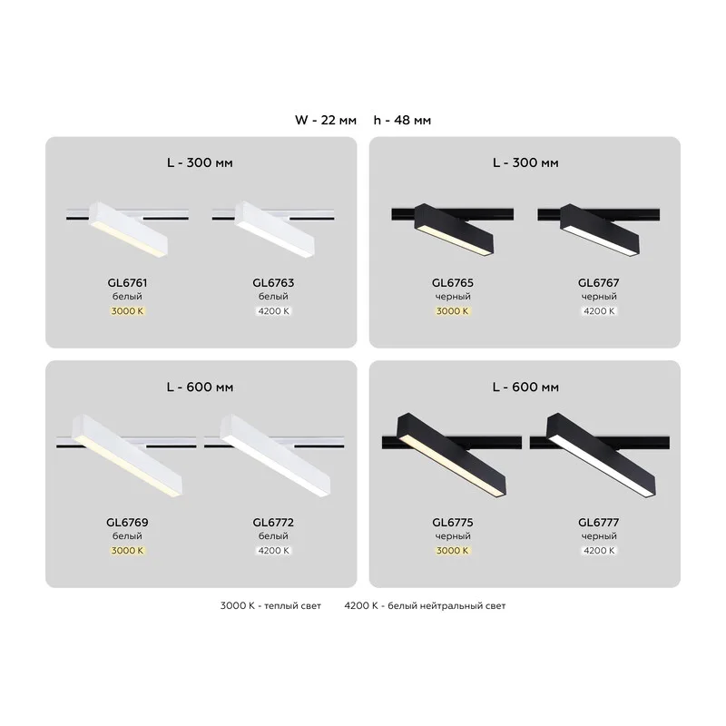 Трековый линейный светильник 4200K 24Вт 120° GL6772 WH белый LED 24W 4200K 600*22*48 Ambrella Light 12