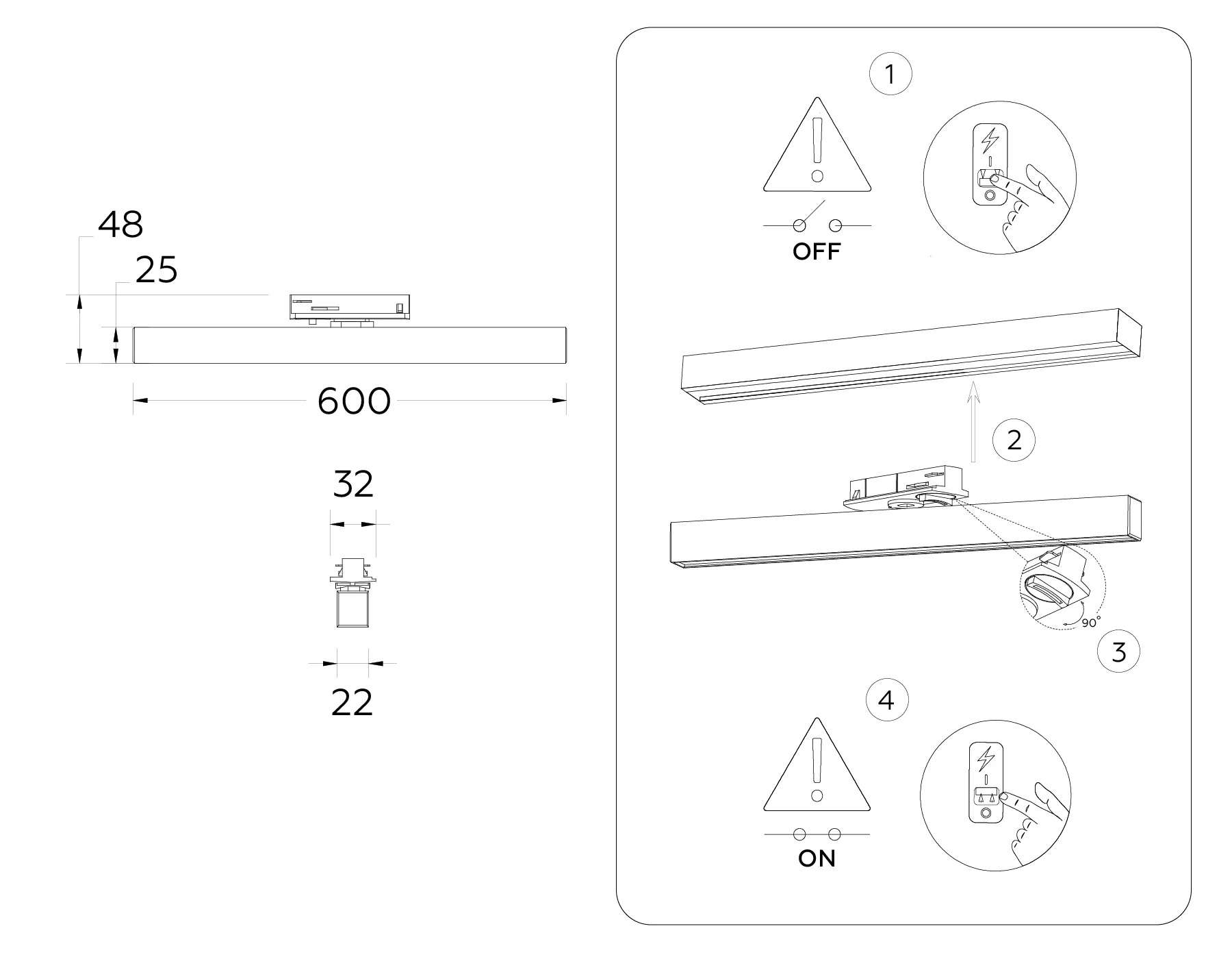 Трековый линейный светильник 4200K 24Вт 120° GL6777 BK черный LED 24W 4200K 600*22*48 Ambrella Light 10