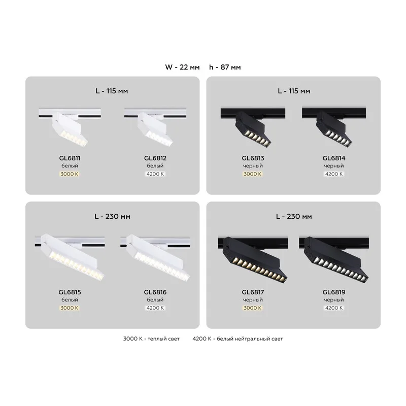 Трековый линейный светильник 3000K 12Вт 24° GL6817 BK черный LED 12W 3000K 24° 230*22*87 Ambrella Light 11