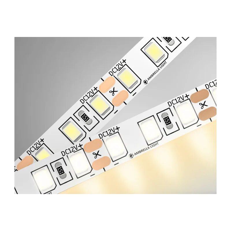 Светодиодная лента 12В 2835 120Led 9.6Вт/м 3000K IP20 5м GS1101 2835 120Led/ 9.6W m/ 12V IP20 3000K/ 5000*8*1.2mm (2 конт.) Ambrella Light 9