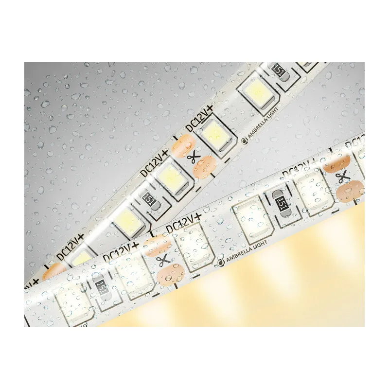 Светодиодная лента 12В 2835 120Led 9.6Вт/м 3000K IP65 5м GS1201 2835 120Led/ 9.6W m/ 12V IP65 3000K/ 5000*8*2.27mm (2 конт.) Ambrella Light 9