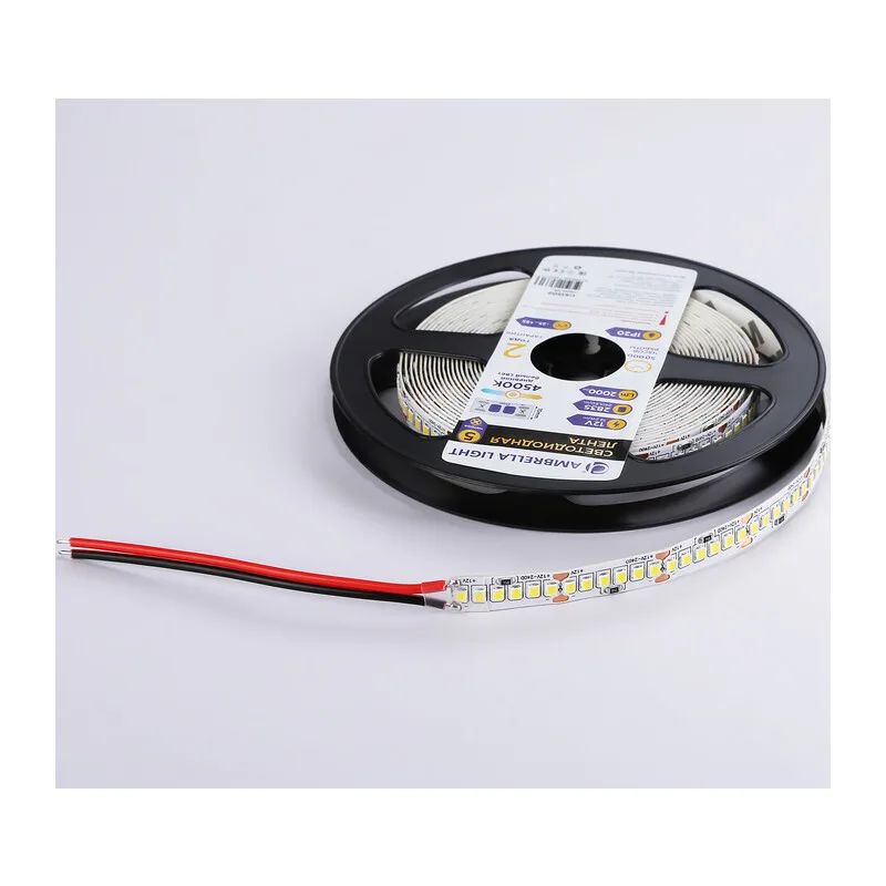 Светодиодная лента 12В 2835 240Led 19.2Вт/м 4500K IP20 5м GS1502 2835 240Led/ 19.2W m/ 12V IP20 4500K/ 5000*10*1.2mm (2 конт.) Ambrella Light 11