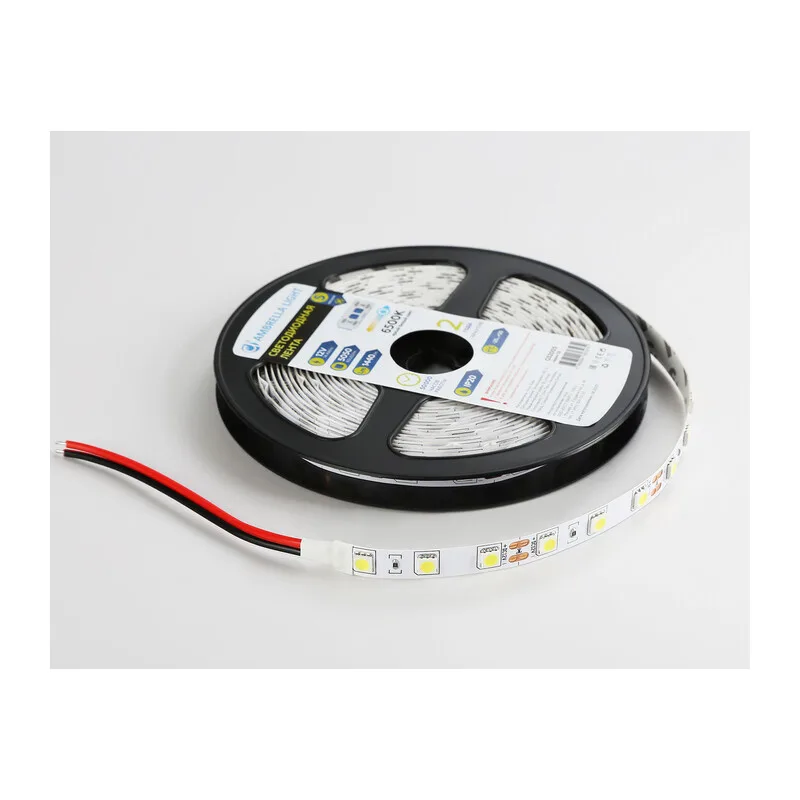 Светодиодная лента 12В 5050 60Led 14.4Вт/м 6500K IP20 5м GS2003 5050 60Led/ 14.4W m/ 12V IP20 6500K/ 5000*10*1.87mm (2 конт.) Ambrella Light 9
