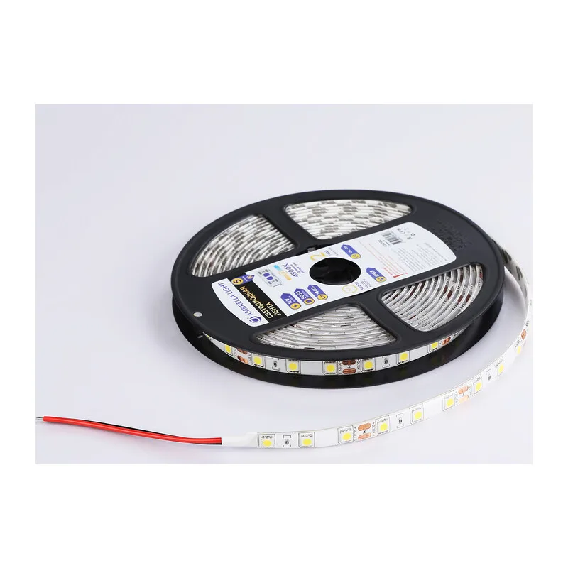 Светодиодная лента 12В 5050 60Led 14.4Вт/м 4500K IP65 5м GS2102 5050 60Led/ 14.4W m/ 12V IP65 4500K/ 5000*10*2.87mm (2 конт.) Ambrella Light 9