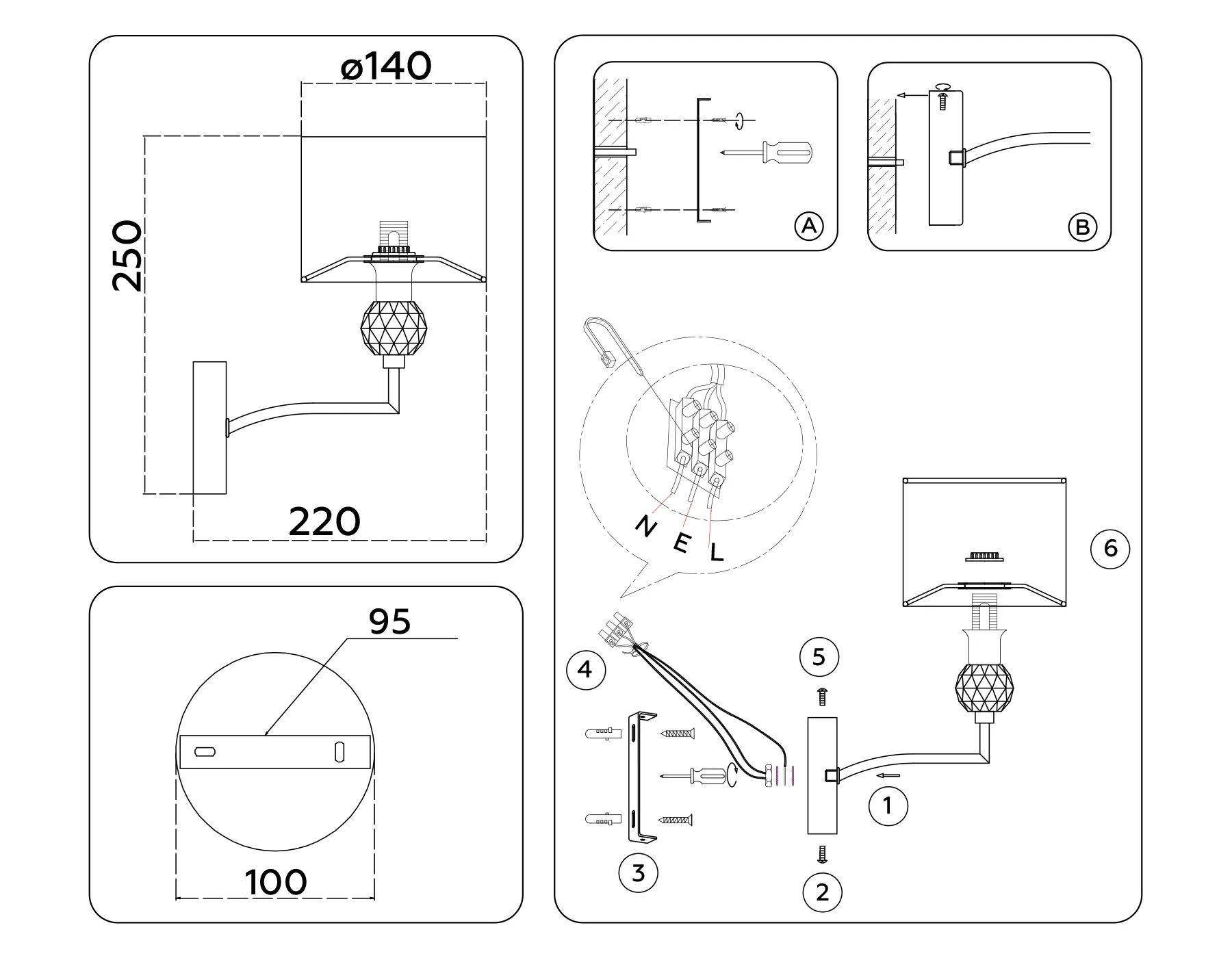 Настенный светильник E14*1 LH71135 BS/WH латунь/белый E14 max 40W 220*140*250 Ambrella Light 7