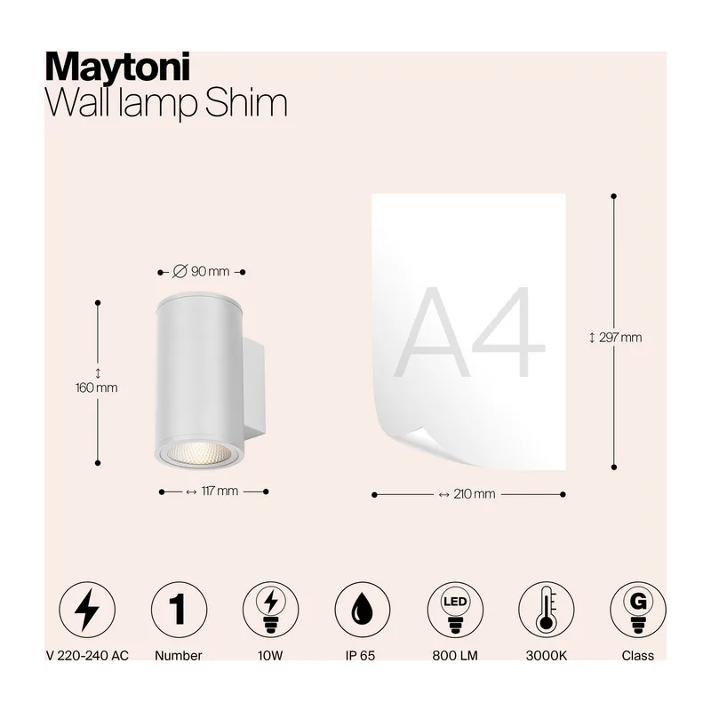 Настенный светильник (бра) Клин / Shim 3000К 10Вт IP 65 Maytoni O303WL-L10W3K 8
