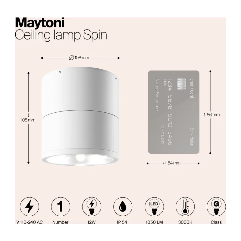 Потолочный светильник Спин / Spin 3000К 12Вт IP 54 Maytoni O310CL-L12W3K 11