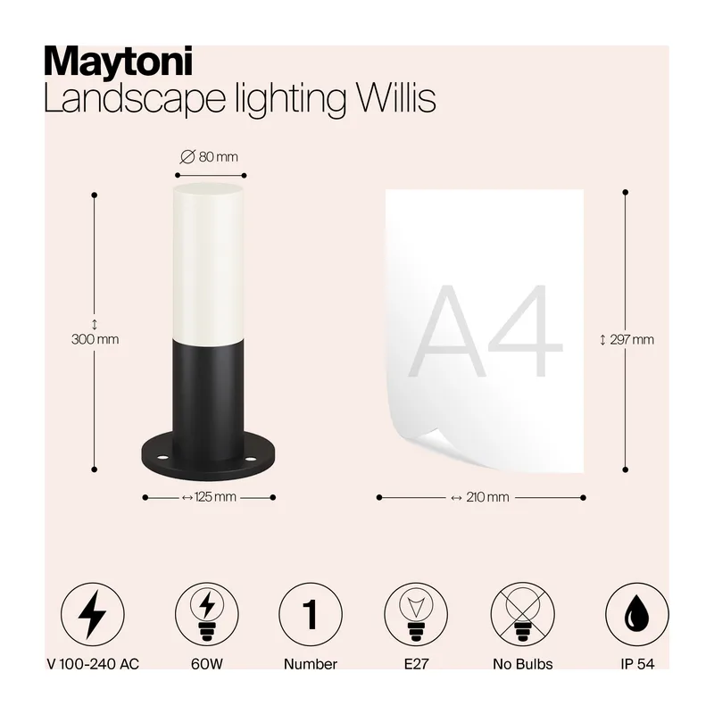 Ландшафтный светильник Уиллис / Willis E27х1 60Вт IP 54 Maytoni O418FL-01B 10
