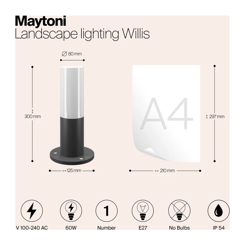 Ландшафтный светильник Уиллис / Willis E27х1 60Вт IP 54 Maytoni O418FL-01GR 9