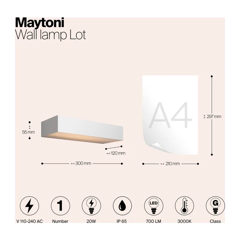 Настенный светильник (бра) Лот / Lot 3000K 20Вт IP 65 Maytoni O428WL-L20W3K 3