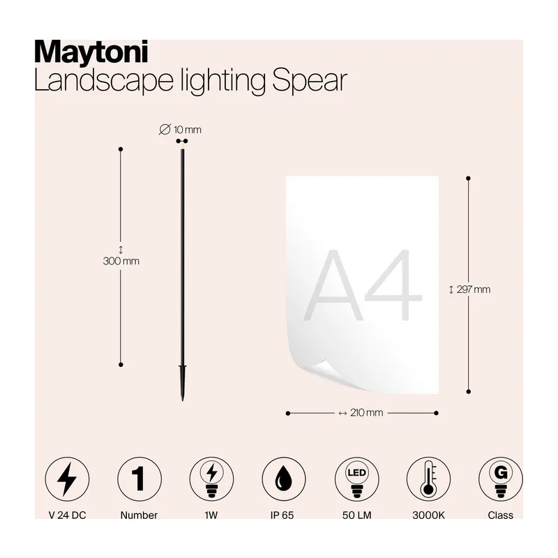 Ландшафтный светильник Копье / Spear 3000K 1Вт 24В IP 65 Maytoni O441FL-L1GF3K 11