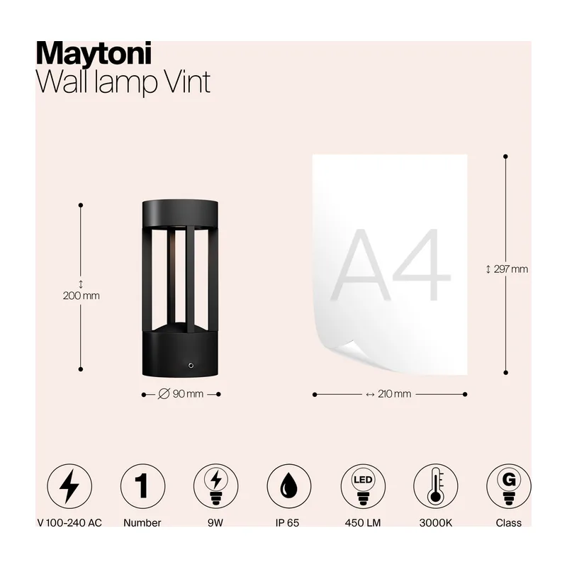 Настенный светильник (бра) Винт / Vint 3000K 9Вт IP 65 Maytoni O458WL-L9GF3K 12