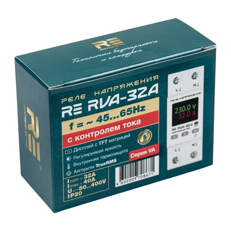 Реле напряжения с контролем тока RE RVA-32А c TFT матрицей 6