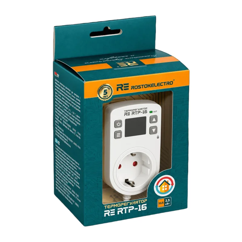 Терморегулятор розеточный RE RTP-16 с TFT матрицей 5